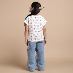 YB-16 PREMIUM KIDS GIRLS FANCY A.O.P CROP TOP