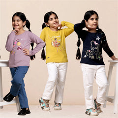 FS-04 GIRLS  FULL SLEEVE COTTON T-SHIRT PACK OF 3