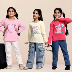 FS-05 GIRLS  FULL SLEEVE COTTON T-SHIRT PACK OF 3