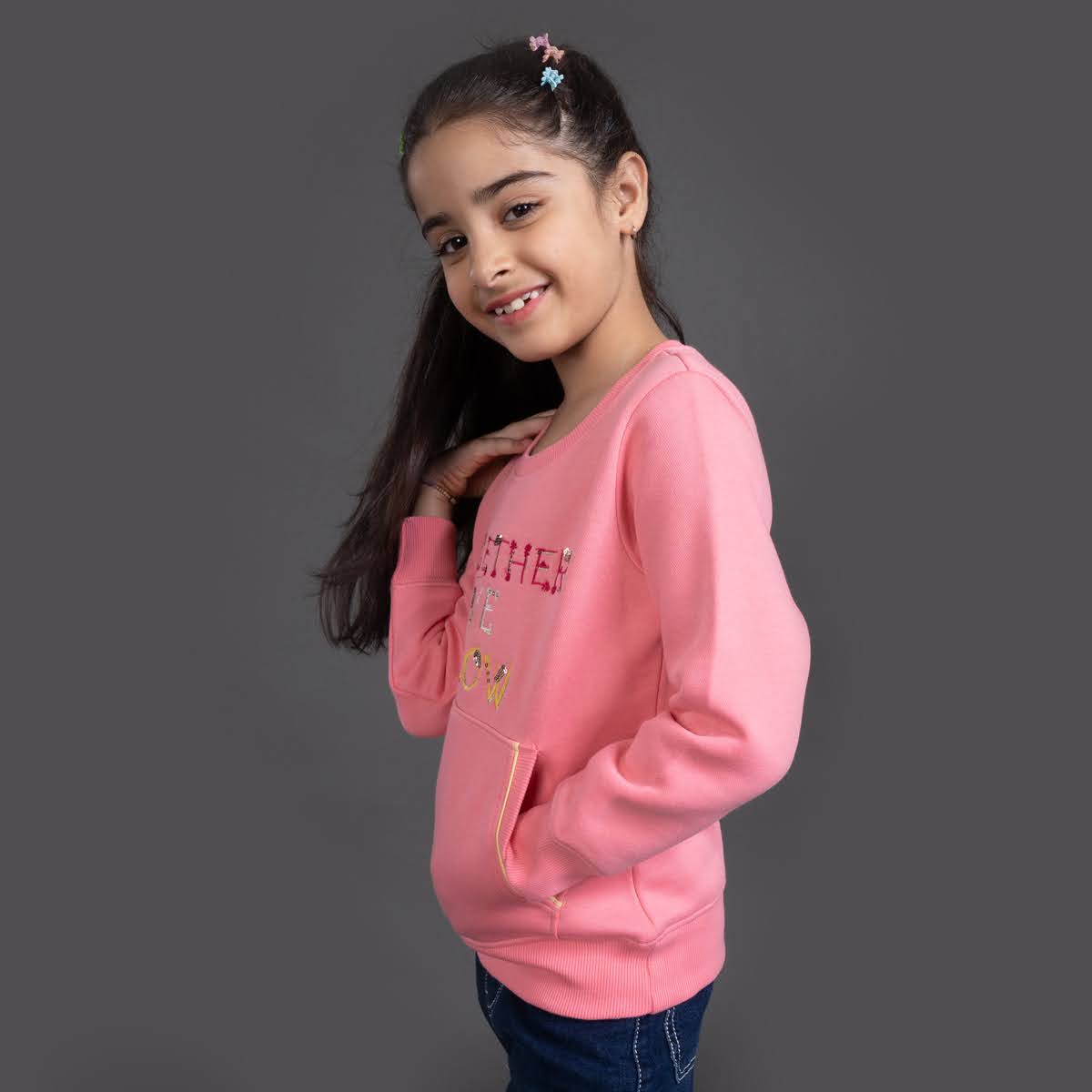 YB 7210   PINK COLOR SEQUIN EMBROIDERY SWEATSHIRT