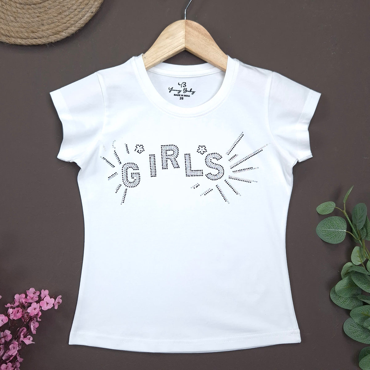 YB-08 KIDS GIRLS PREMIUM STONE WORK T SHIRT