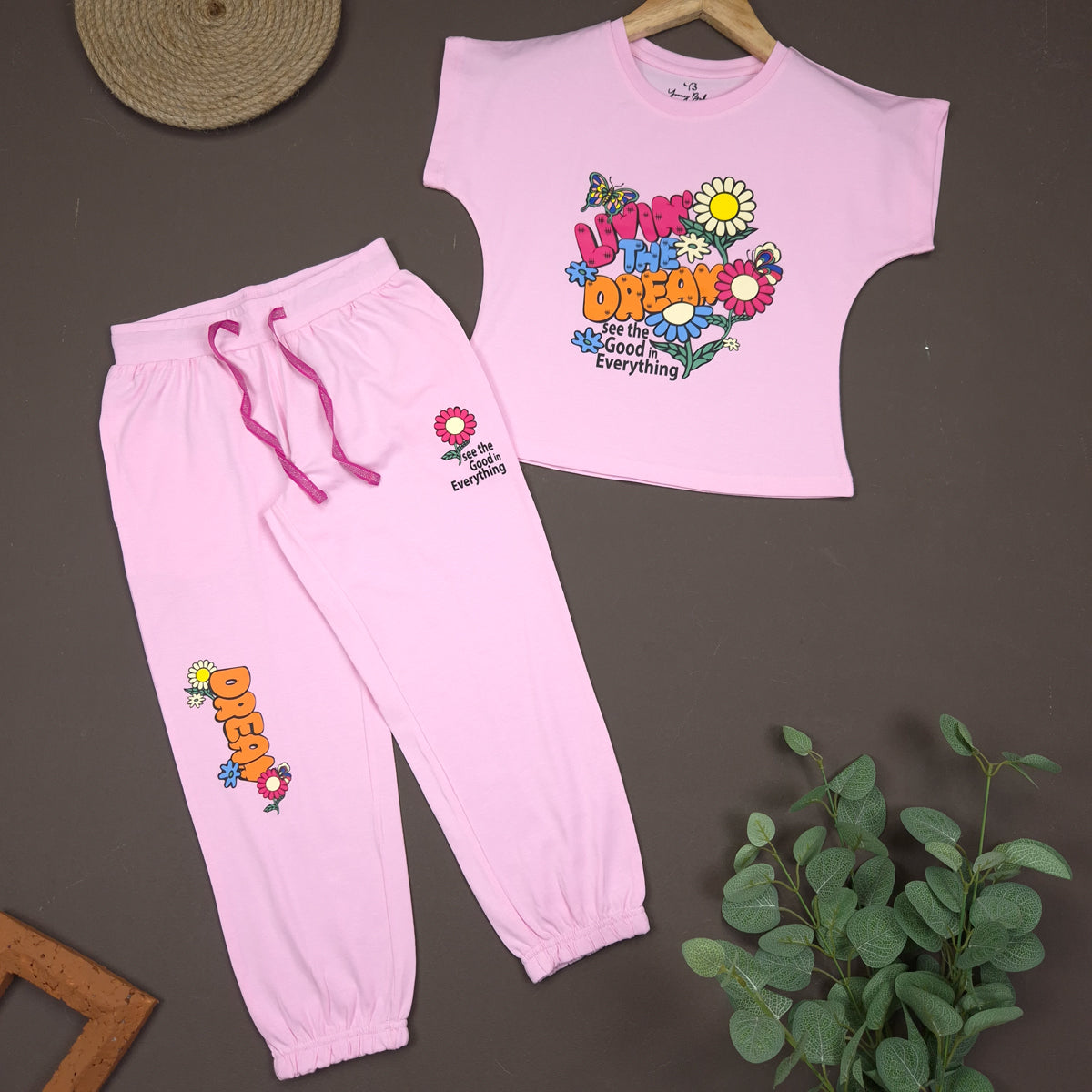 YB-81  KIDS GIRLS COTTON LYCRA CO-ORD SET