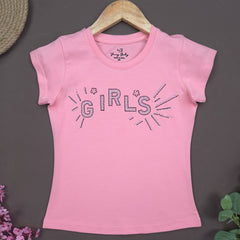 YB-08 KIDS GIRLS PREMIUM STONE WORK T SHIRT