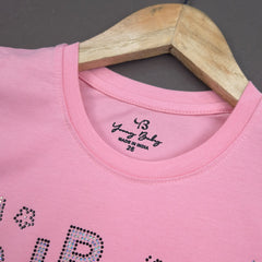 YB-08 KIDS GIRLS PREMIUM STONE WORK T SHIRT