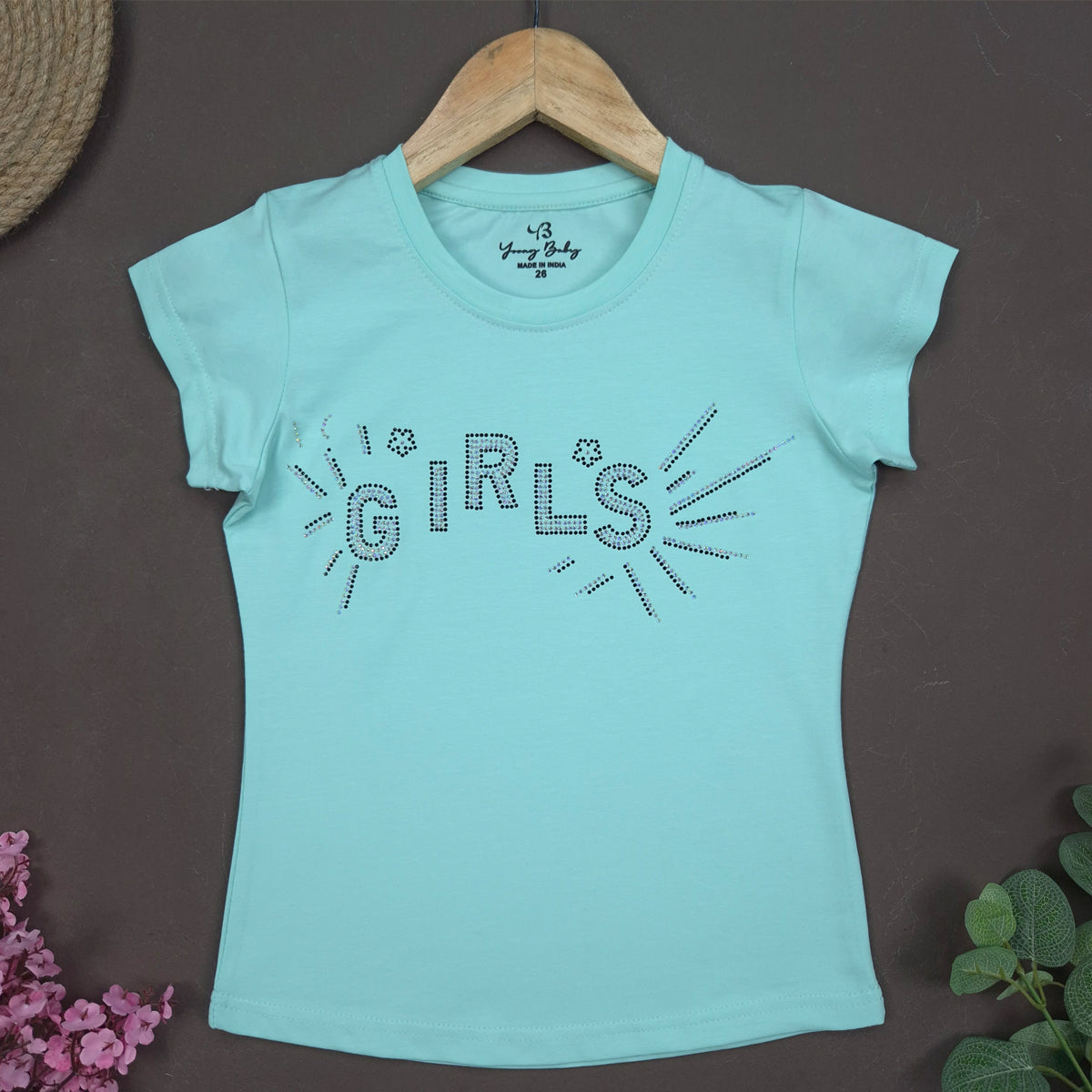 YB-08 KIDS GIRLS PREMIUM STONE WORK T SHIRT