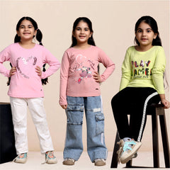 FS-02 GIRLS  FULL SLEEVE COTTON T-SHIRT PACK OF 3