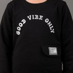 YB 1208 COTTON FLEECE BLACK PRINT ROUNDNECK SWEATSHIRT