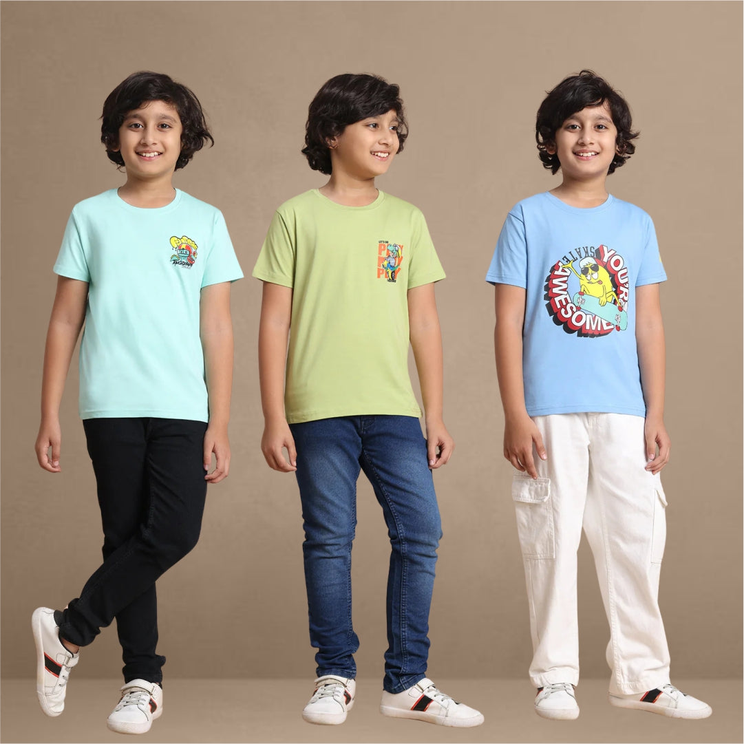 YB-815 Pack of 3 Boys chested Printed T shirt