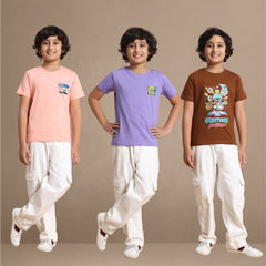 YB-808 Pack of 3 Boys chested Printed T shirt