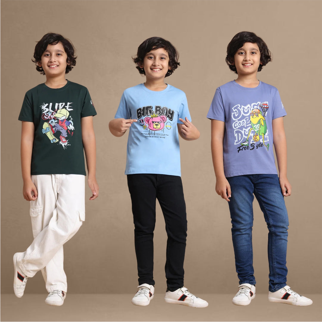 YB-810 Pack of 3 Boys chested Printed T shirt