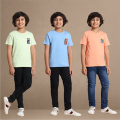 YB-817 Pack of 3 Boys chested Printed T shirt