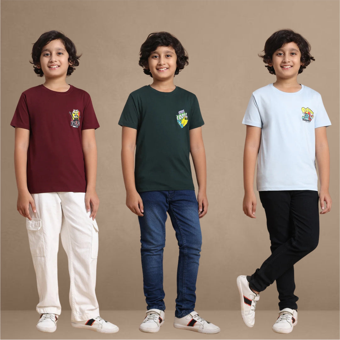 YB-812 Pack of 3 Boys chested Printed T shirt