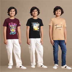 YB-813 Pack of 3 Boys chested Printed T shirt