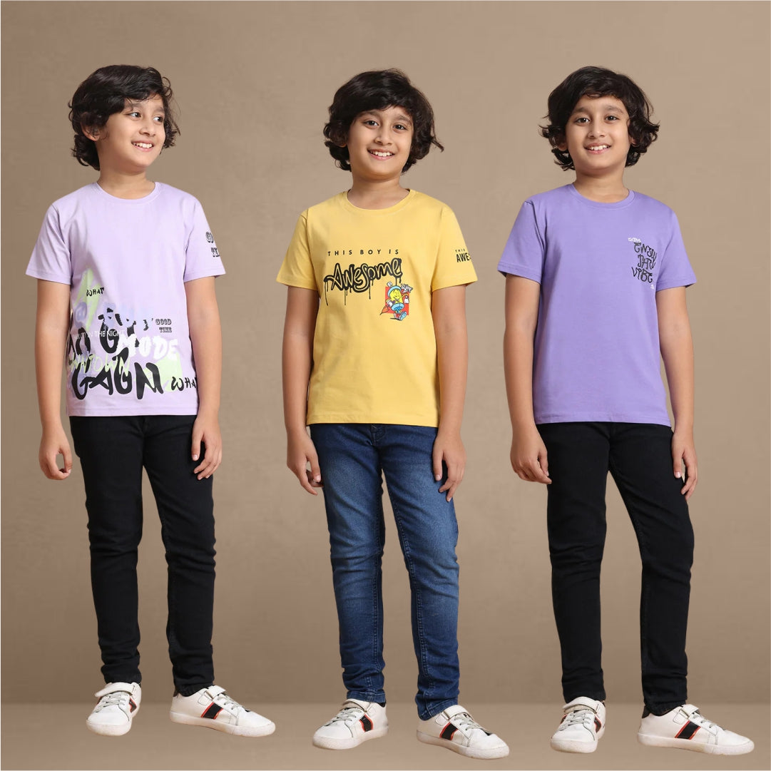 YB-814 Pack of 3 Boys chested Printed T shirt