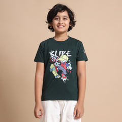 YB-28 TEAL BOYS  FRONT BACK PRINT T-SHIRT