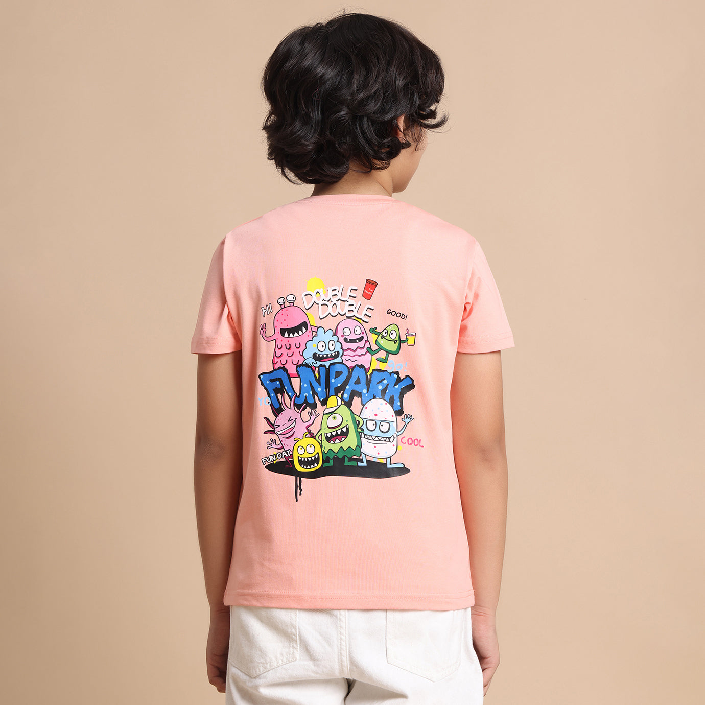 YB-27 PEACH  BOYS  FRONT BACK PRINT T-SHIRT