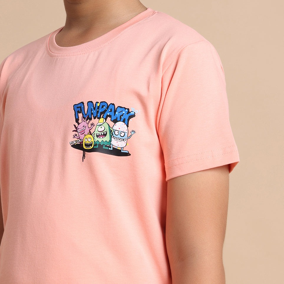 YB-27 PEACH  BOYS  FRONT BACK PRINT T-SHIRT