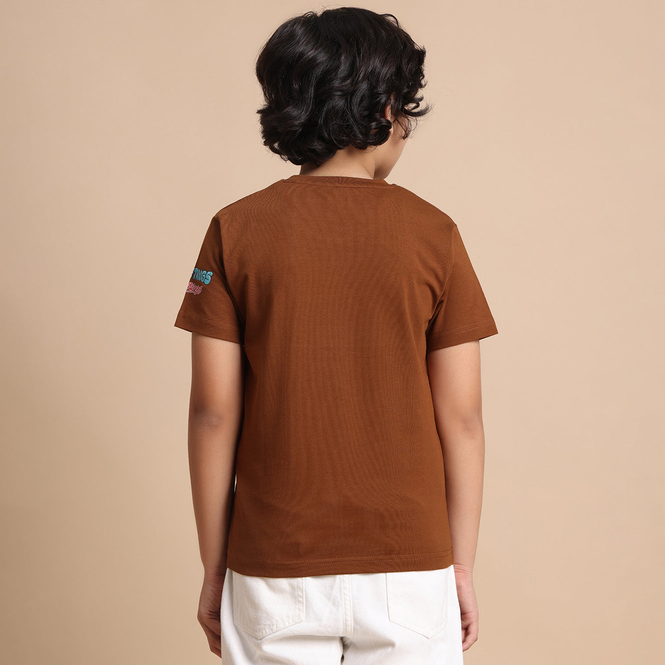 YB-28 BROWN  BOYS  FRONT BACK PRINT T-SHIRT