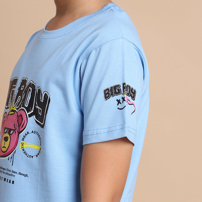 YB-28 SKY BLUE  BOYS  FRONT BACK PRINT T-SHIRT